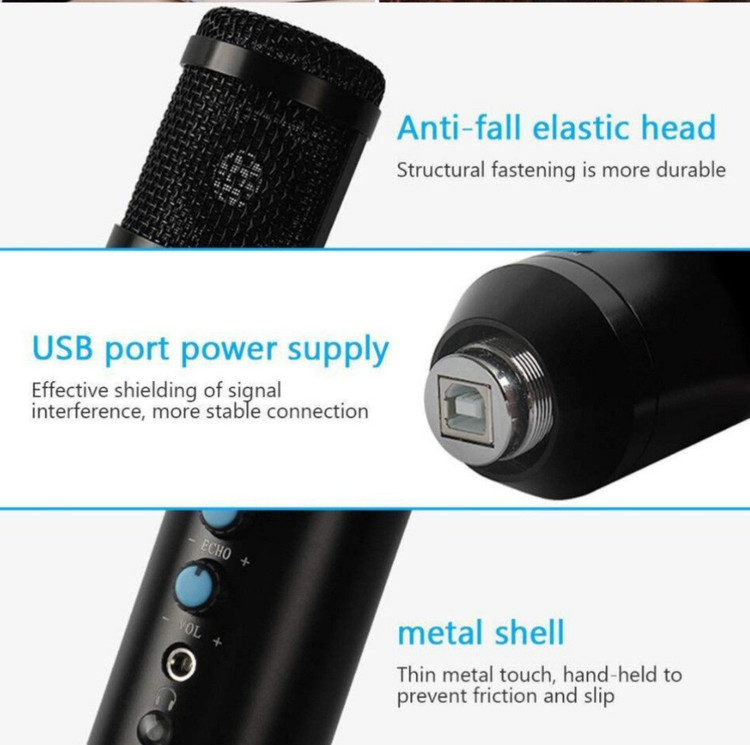 میکروفون کاندنسر استودیویی ضبط صدا با پورت USB برای کامپیوتر و ضبط با میکروفون